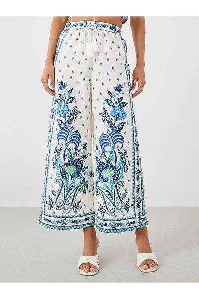 Styli Printed Wide Leg Pants with Drawstring