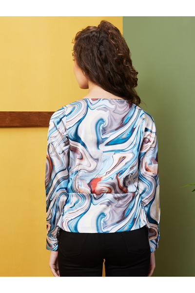 Globus By Styli Printed Wrap V-Neck Long Sleeve Top