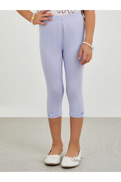 Styli Girls Solid Elasticated Waistband Leggings with Bow Detail