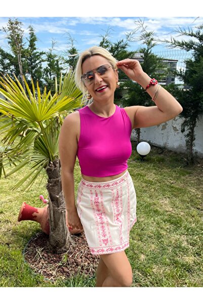 DERYA ŞENER BUTİK Pembe Nakışlı Şort Etek
