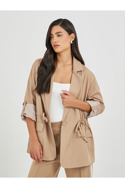 Styli Solid Regular Length Regular Fit Blazer with Drawcord