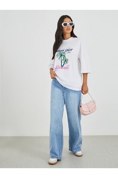 Styli Graphic Print Exaggerated Shoulder Oversized T-Shirt