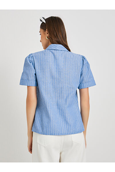 Styli Striped Button Up Short Sleeve Blazer