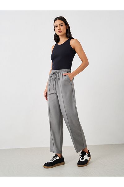 Styli Solid Pintuck Detail Tapered Fit Pants with Elasticated Waistband