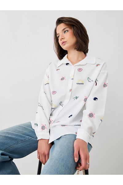 Styli All-Over Print Spread Collar Oversized Shirt