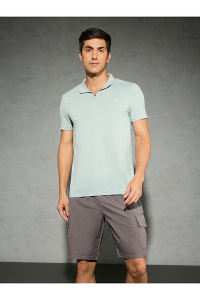 Technosport By Styli Solid 4-Way Stretch Half Zip Front Slim Fit Polo T-Shirt