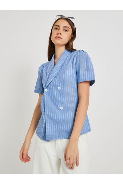 Styli Striped Button Up Short Sleeve Blazer