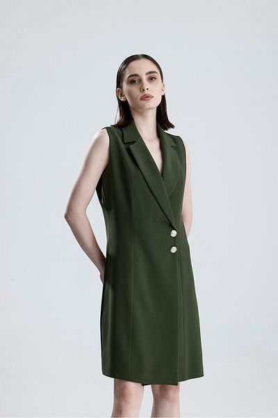 Sense Rochie de jachetă lungă Hürrem fără mâneci, căptușită în interior |   Ckt35288 Haki