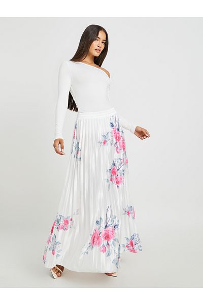 Styli Floral Print Pleated A-Line Maxi Skirt