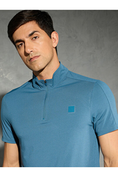 Technosport By Styli Solid 4-Way Stretch Half Zip Front Slim Fit Polo T-Shirt