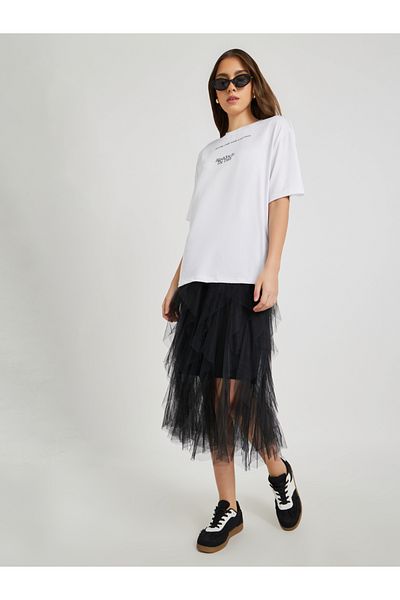 Styli Slogan Print Round Neck Oversized T-Shirt