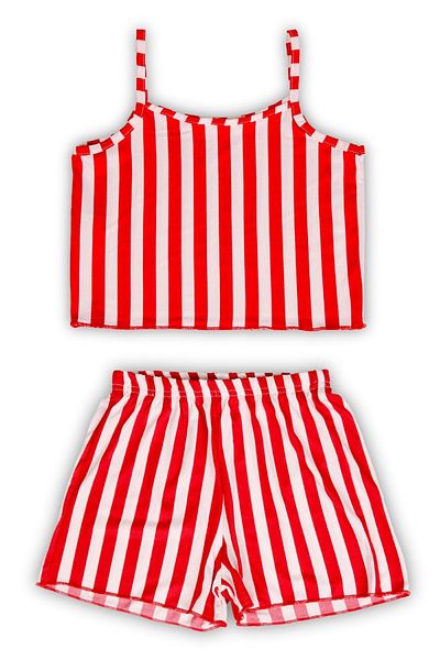 Beniizle Cherry and Striped Strap Top, Shorts 2-Piece Girls' Pajama Set