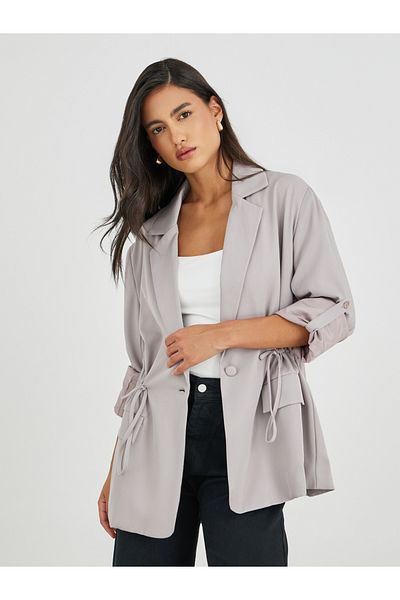Styli Solid Regular Length Regular Fit Blazer with Drawcord