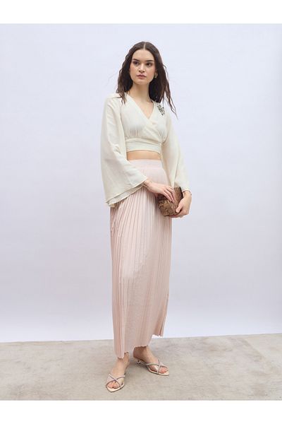 Styli Pleated Flared Maxi Skirt