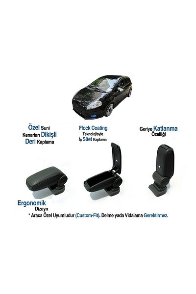 TUNAX OTO Fi̇at Grande Punto Car-Specific Armrest Armrest Without Screw 2006 2007 2008 2009 2010 2011