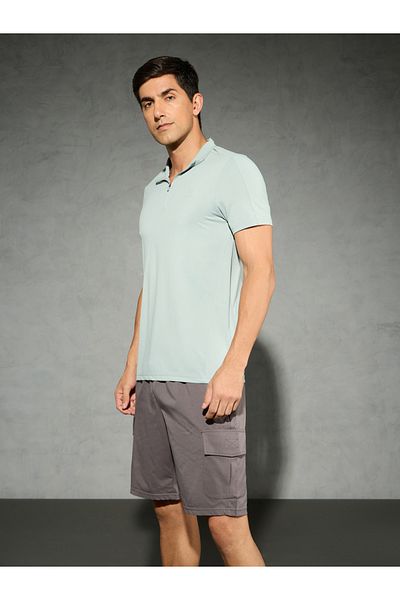 Technosport By Styli Solid 4-Way Stretch Half Zip Front Slim Fit Polo T-Shirt
