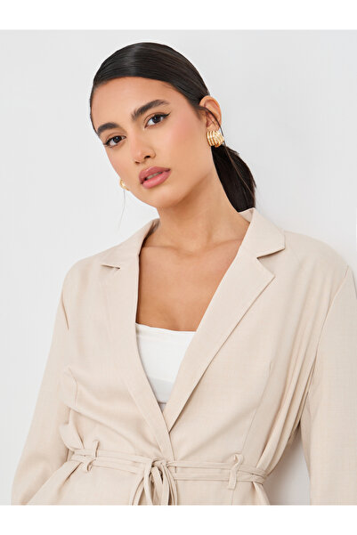 Styli Regular Fit Linen Look Belted Blazer