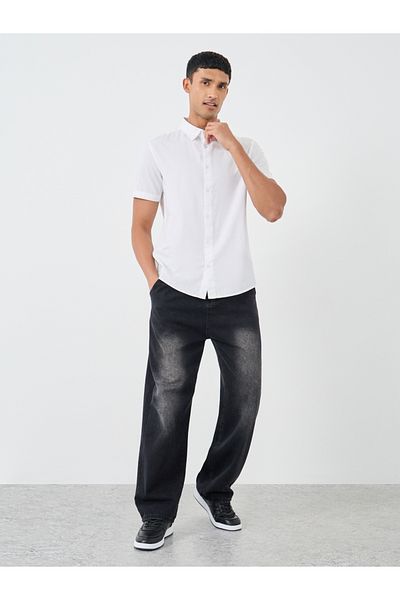 Styli Solid Poplin Woven Regular Fit Short Sleeve Shirt