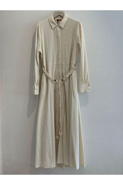 Kayra Seersucker Dress with Belt Detail