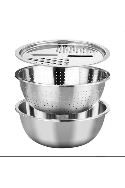 K KATHODE Stainless Steel Bowl With Strainer And Grater 3 In 1, 28Cm