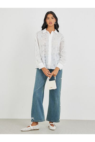 Styli Embroidered Long Sleeve Oversized Shirt