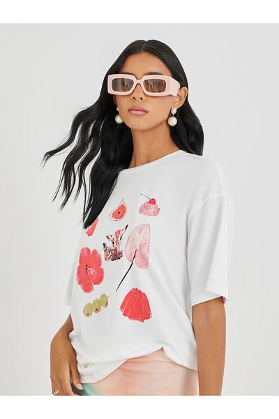 Styli Graphic Print Round Neck Oversized T-Shirt
