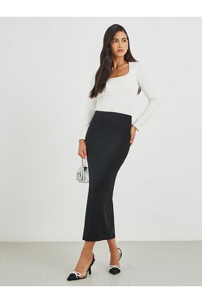 Styli Shimmer Knit Bodycon Maxi Skirt