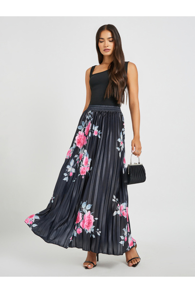 Styli Floral Print Pleated A-Line Maxi Skirt