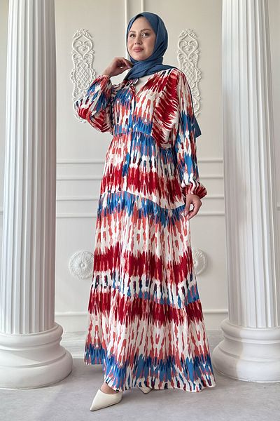 InStyle Ethnic Marbled Red Viscose Dress