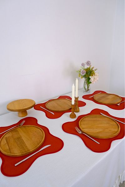 Yakacihome Set of 4 Red Flow Duck Linen Washable Stain Resistant Ribbed Supla American Service 40X50 cm