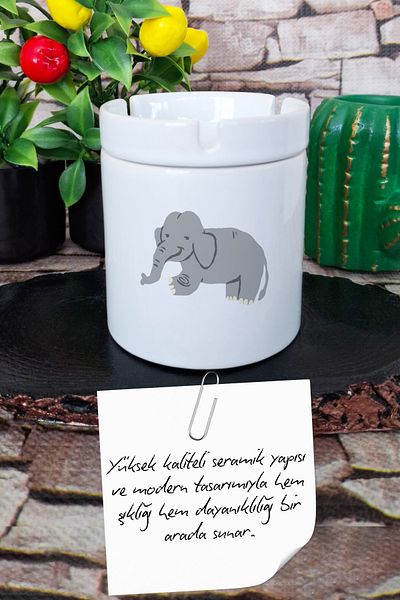 qoeuyl boutique Cute Baby Elephant Printed Ceramic Lid Odorless Ashtray