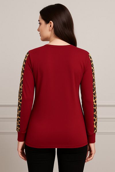 Birol Triko Women's Burgundy Leopard Garnished Lycra Bodysuit