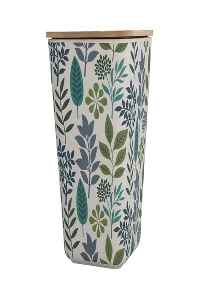Felli Leaf and Floral Printed Bamboo Fiber Canister with Lid
