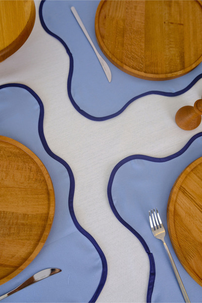 Yakacihome 4-Piece Blue Flow Duck Linen Washable Stain-Proof Piping Supla American Service 40X50 cm