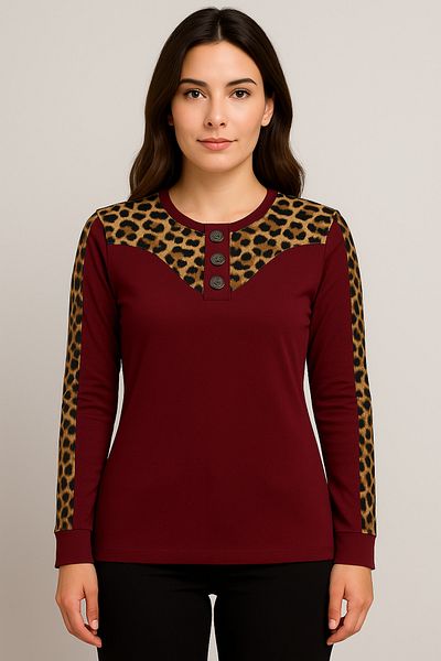 Birol Triko Women's Cherry Leopard Garnished Lycra Bodysuit