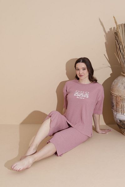 Intisimo Women's Pajamas, Three Quarters, Cotton, Teddy Bears, Powder Pink - L