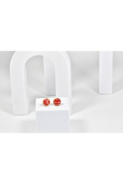NARRU Handmade NARRU earrings, round, 1.2 mm, red, gold and translucent, Koralia