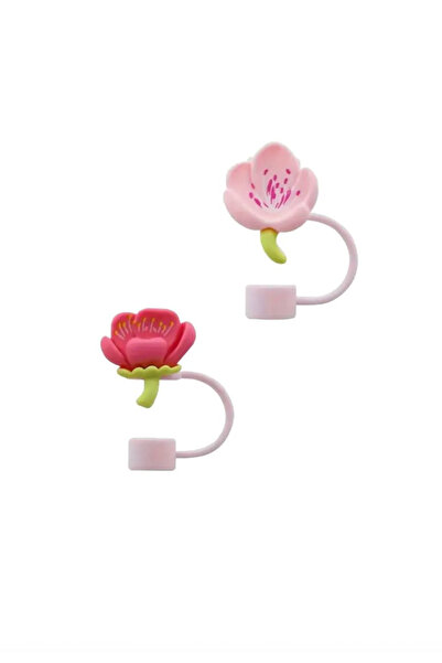 Su Matarası Silikon Pipet Ucu Tıpası - 2'li Pembe Lotus - Pembe 3