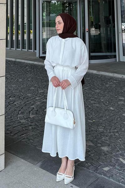 lamelif Pera Linen Skirt Suit Ecru