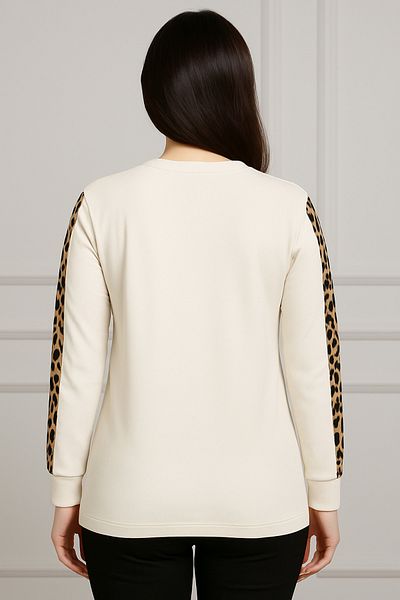 Birol Triko Women's Cream Leopard Garnished Lycra Body