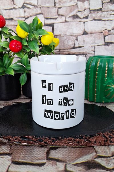 qoeuyl boutique Number 1 Dad in the World Father's Day Gift Printed Ceramic Lid Odorless Ashtray