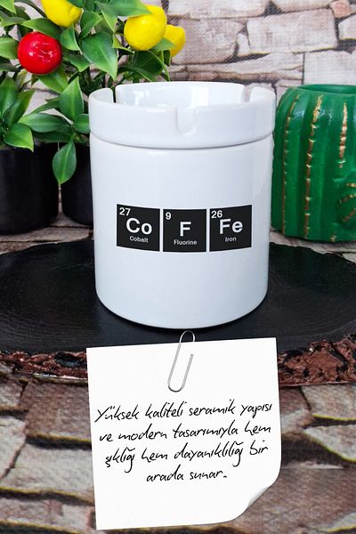 qoeuyl boutique Coffee Periodic Table Student Fun Gift Printed Ceramic Lid Odorless Ashtray