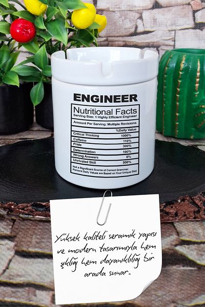 qoeuyl boutique Engineer Nutrition Facts Engineer Gift Printed Ceramic Lid Odorless Ashtray