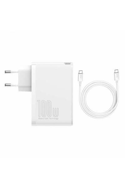 Baseus Încărcător 2x USB-C PD 100W, 2x USB-A QC3.0 + Cablu Type-C - (CCGAN2P-L02) - Alb