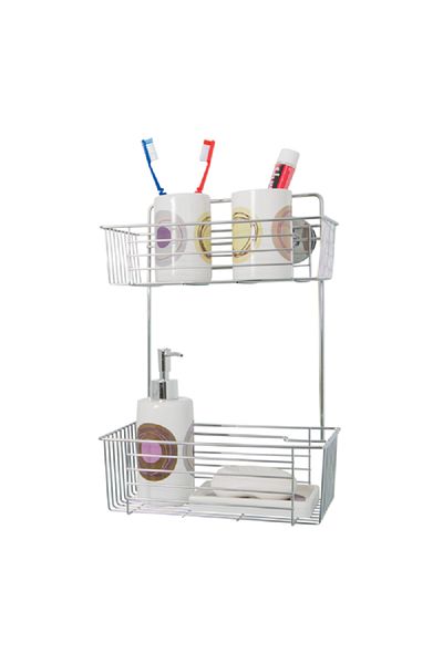 Wenko Vacuum-Loc 2-Tier Wall Mounted Shower Caddy - Silver