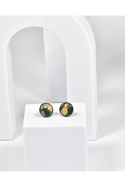 NARRU Handmade NARRU earrings, round, 1.2 mm, Cream, green, silver, Koralia