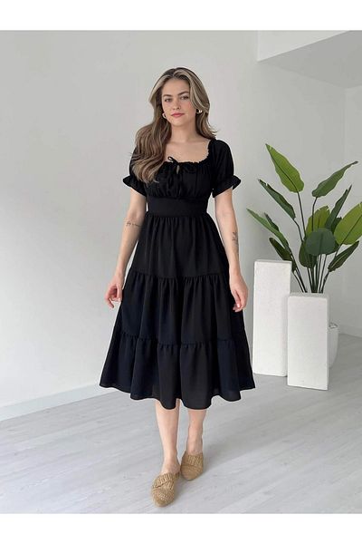 Dks Life Madonna Collar Front Gathered Flounce Layered Ayrobin Dress