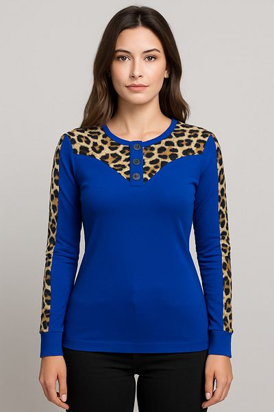 Birol Triko Body de damă Saks Blue Leopard Garnished Lycra