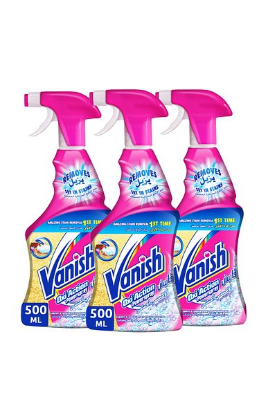 Vanish Carpet Cleaner & Upholstery, Oxi Action Stain Remover Trigger Spray, 500ml x3