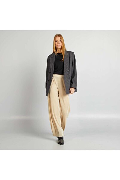 KIABI Pleated knit fabric wide-leg trousers BEIGE